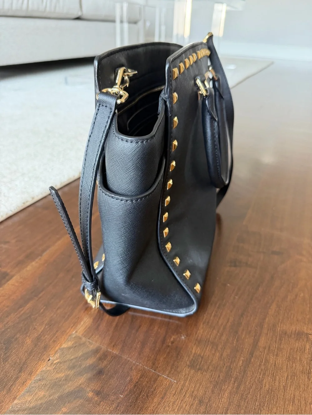 Michael Kors Selma Studded Satchel in Black Saffiano